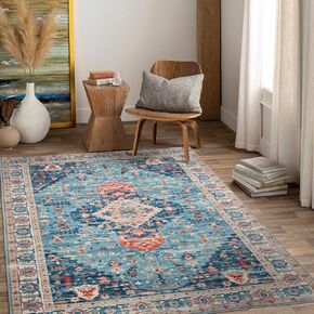 QBSM Washable Area Rug 3x5 Boho Entryway Rug Vintage Throw Rug Indoor Non-Slip Low-Pile Carpet Ultra Soft Rug for Living Room Bedroom Kitchen Laundry Room Office, Beige/Brown