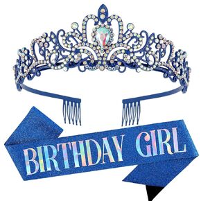 "Birthday Girl" Sash & Rhinestone Tiara Set Silver COCIDE Birthday Sash and Tiara for Women Birthday Decoration Kit Rhinestone Headband for Girl Glitter Crystal Hair Accessories for Birth Party