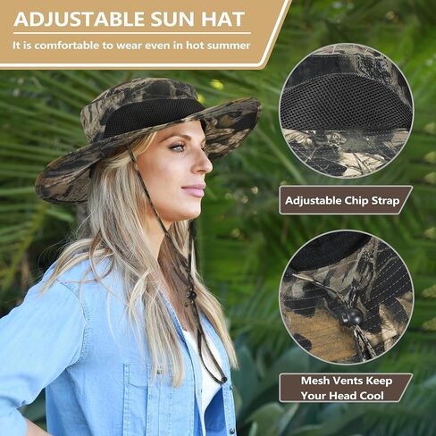 Solaris Camo Hat for Men Women, Wide Brim Camouflage Safari Hat, UPF50+ Sun Protection Bucket Hat for Hunting Fishing Hiking in Saudi Arabia