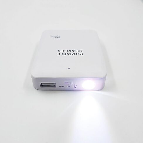 شاحن هاتف يعمل بالبطارية في حالات الطوارئ | باور بانك يعمل ببطارية USB محمول 4 بطاريات AA (أبيض) in Saudi Arabia