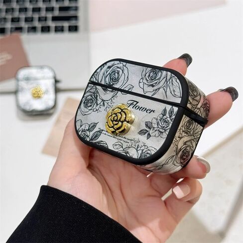متوافق مع حافظة AirPods الجيل الثالث مع ملحقات سلسلة المفاتيح، حافظة مقاومة للصدمات، متوافقة مع الشحن اللاسلكي، تصميم أنيق وأنيق للنساء والفتيات - وردي وردي وكاميليا in Kuwait