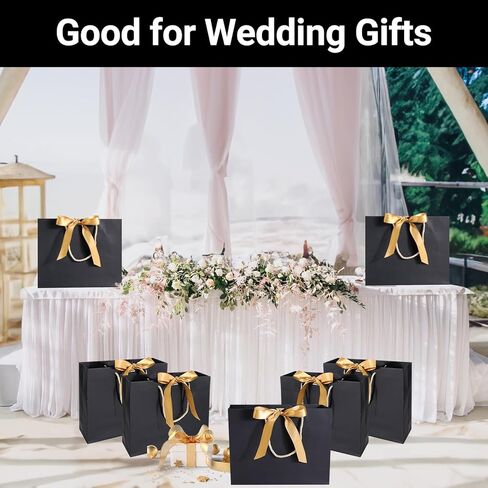 EUSOAR Thank You Gift Bags with Handles,25pcs 10.6"x3.1"x8.3" Pink Wedding Favor Bags with Bow Ribbon Handle, Shopping Party Favor Gift Treat Bags Bulk for Wedding Baby Shower Guests Bridal in Kuwait