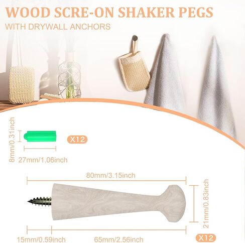 Wooden Shaker Peg Wood Screw-on Shaker Pegs 3.15 Inch, Solid Unfinished Wood Shaker Racks for Hanging Clothes Coat Hats Towel Paint Color DIY Bathroom Livingroom 6PCS in Saudi Arabia