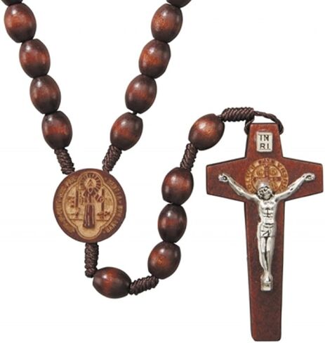 Laser Engraved Wooden Prayer Bead Saint Benedict Cord Rosary, 19 Inch in Saudi Arabia