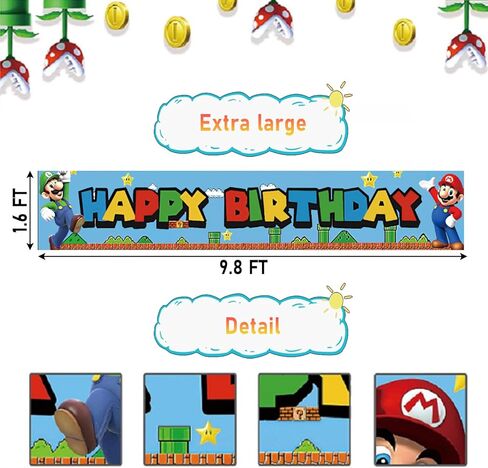 لافتة عيد ميلاد لحفلات ماريو، لوازم تزيين حفلات عيد ميلاد ماريو للبالغين من الأولاد والبنات والأطفال in Kuwait