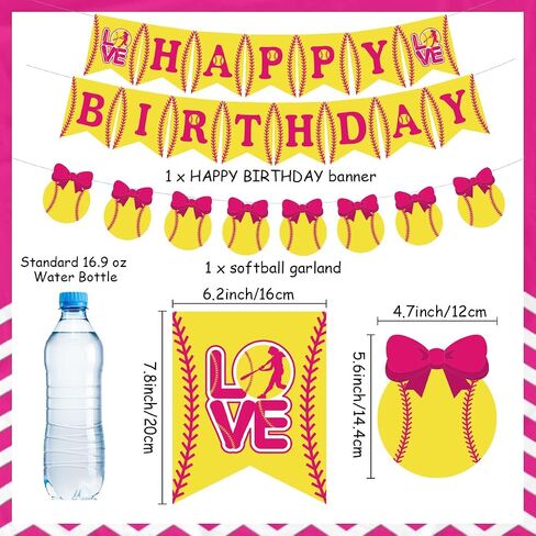 JOYMEMO Softball Themed Birthday Decorations for Girls, Happy Birthday Banner, Fast Pitch Garland Sports Player Party Supplies Pink and Yellow in Saudi Arabia