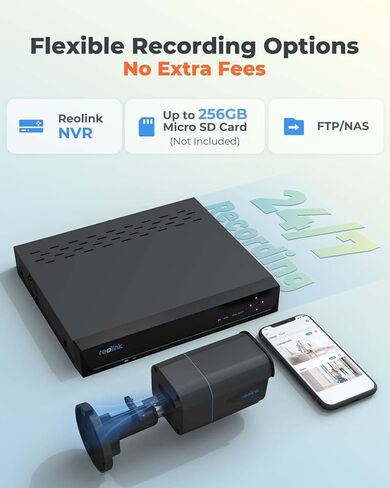 نظام كاميرا أمان REOLINK 4K في الهواء الطلق، 25 إطارًا في الثانية أثناء النهار، كشف الحركة، رؤية ليلية بالأشعة تحت الحمراء 100 قدم، بطاقة microSD بسعة تصل إلى 256 جيجابايت، RLC-810A (أسود) (متجدد) in Saudi Arabia