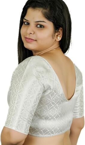 Womens Readymade blouse Silver- Banarasi Brocade Blouse choli-Saree blouse for women readymade Indian blouses in Saudi Arabia