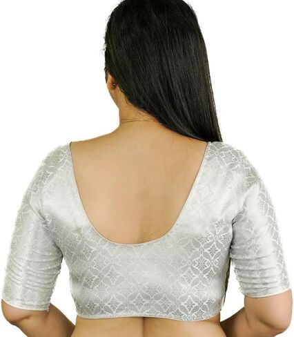 Womens Readymade blouse Silver- Banarasi Brocade Blouse choli-Saree blouse for women readymade Indian blouses in Saudi Arabia