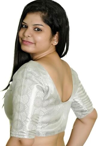 Womens Readymade blouse Silver- Banarasi Brocade Blouse choli-Saree blouse for women readymade Indian blouses in Saudi Arabia