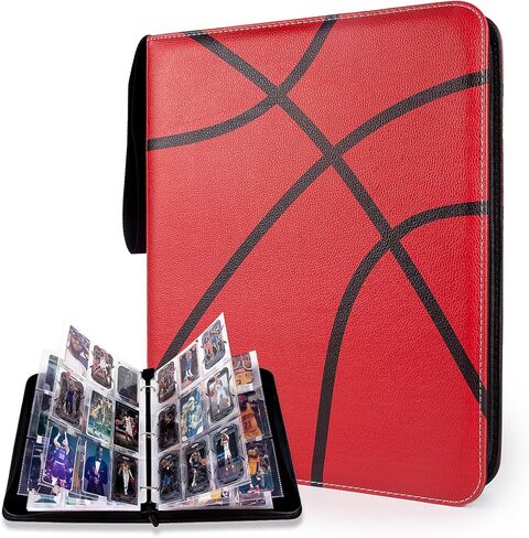 Byhoo 900 جيوب بطاقة كرة السلة، حافظة بطاقات كرة السلة الجلدية المقاومة للماء، حافظة كرة السلة بجيب شفاف مع سلسلة مفاتيح وحزام معصم، تستخدم لبطاقات كرة السلة، وبطاقات كرة القدم in Kuwait