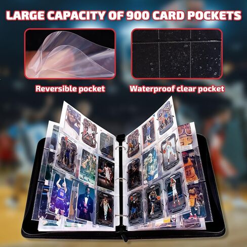 Byhoo 900 جيوب بطاقة كرة السلة، حافظة بطاقات كرة السلة الجلدية المقاومة للماء، حافظة كرة السلة بجيب شفاف مع سلسلة مفاتيح وحزام معصم، تستخدم لبطاقات كرة السلة، وبطاقات كرة القدم in Kuwait