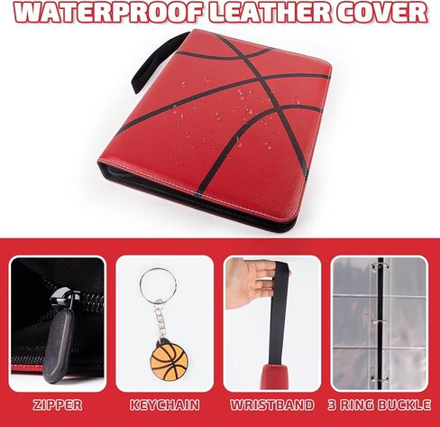Byhoo 900 جيوب بطاقة كرة السلة، حافظة بطاقات كرة السلة الجلدية المقاومة للماء، حافظة كرة السلة بجيب شفاف مع سلسلة مفاتيح وحزام معصم، تستخدم لبطاقات كرة السلة، وبطاقات كرة القدم in Kuwait