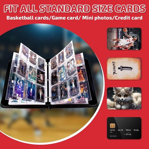 Byhoo 900 جيوب بطاقة كرة السلة، حافظة بطاقات كرة السلة الجلدية المقاومة للماء، حافظة كرة السلة بجيب شفاف مع سلسلة مفاتيح وحزام معصم، تستخدم لبطاقات كرة السلة، وبطاقات كرة القدم in Kuwait