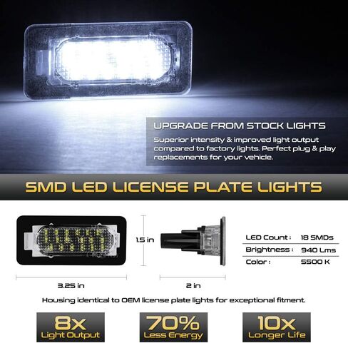 زوج بديل لمجموعة مصابيح لوحة الترخيص LED الكاملة من VIPMOTOZ لسيارة Toyota Corolla Sedan 2014-2019 - 6000K Diamond White، مجموعة مكونة من قطعتين in Kuwait