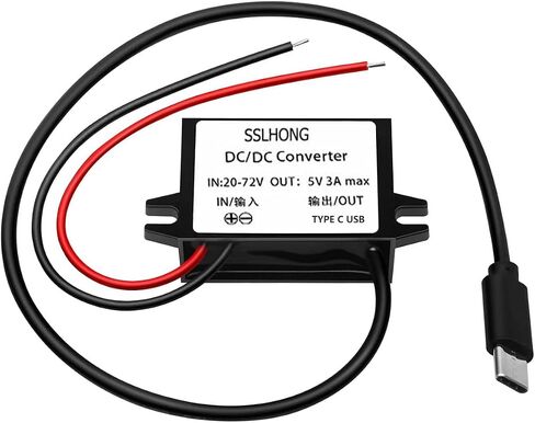 محول USB DC 20-72 فولت إلى 5 فولت 12 فولت 24 فولت 36 فولت 48 فولت 60 فولت إلى 5 فولت 3 أمبير 15 وات مع محول طاقة مخرج USB من النوع C، منظم جهد باك، وحدة تنحى، محول مقاوم للماء (النوع C) in Kuwait
