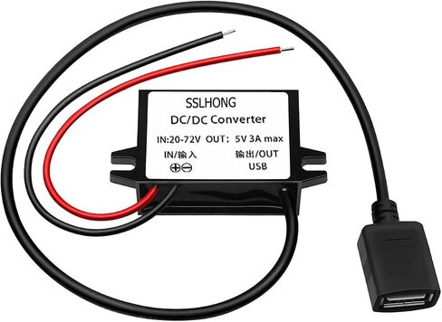 محول USB DC 20-72 فولت إلى 5 فولت 12 فولت 24 فولت 36 فولت 48 فولت 60 فولت إلى 5 فولت 3 أمبير 15 وات مع محول طاقة مخرج USB من النوع C، منظم جهد باك، وحدة تنحى، محول مقاوم للماء (النوع C) in Kuwait