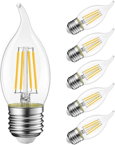 LVWIT Flame Tip LED Filament Bulb Candelabra E26 Base Dimmable 4.5W (60W Equivalent) B11 Chandelier Candle Light Bulb，2700K Warm White 6-Pack in Kuwait