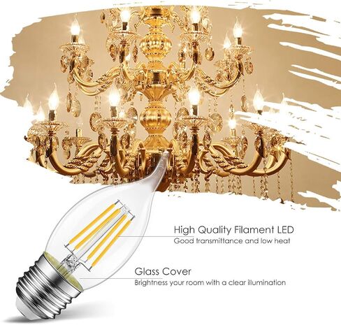 LVWIT Flame Tip LED Filament Bulb Candelabra E26 Base Dimmable 4.5W (60W Equivalent) B11 Chandelier Candle Light Bulb，2700K Warm White 6-Pack in Kuwait