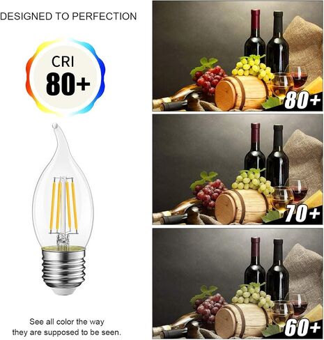 LVWIT Flame Tip LED Filament Bulb Candelabra E26 Base Dimmable 4.5W (60W Equivalent) B11 Chandelier Candle Light Bulb，2700K Warm White 6-Pack in Kuwait