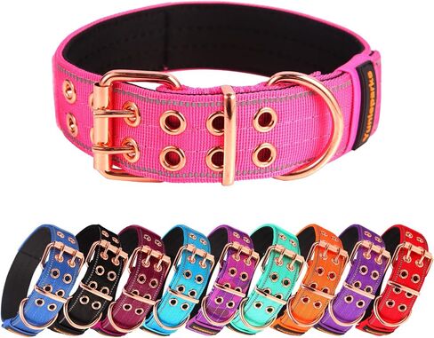 Heavy Duty Tactical Dog Collar with Neoprene Padded Metal Buckle, Reflective Nylon for Medium Large Dogs (Pink, Medium) in Saudi Arabia