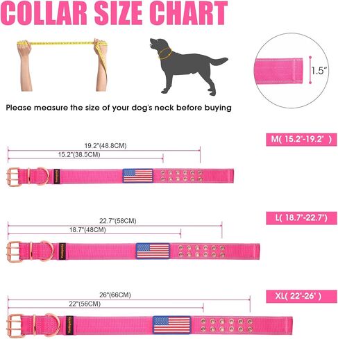 Heavy Duty Tactical Dog Collar with Neoprene Padded Metal Buckle, Reflective Nylon for Medium Large Dogs (Pink, Medium) in Saudi Arabia