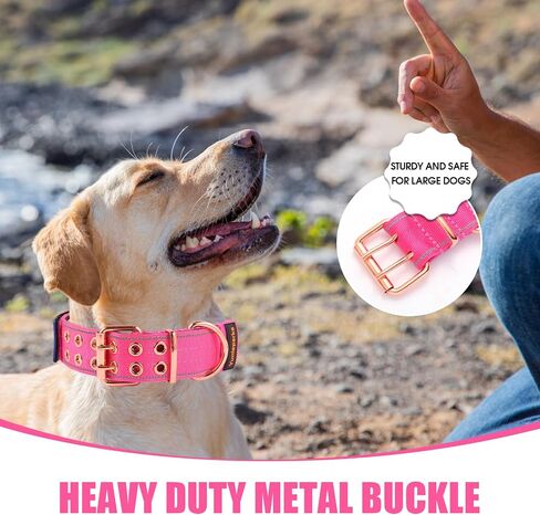 Heavy Duty Tactical Dog Collar with Neoprene Padded Metal Buckle, Reflective Nylon for Medium Large Dogs (Pink, Medium) in Saudi Arabia