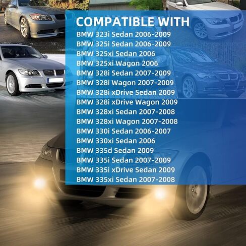 Fog Lights Lamps for BMW 3 Series (323i 325i 325xi 328i xdrive 330xi 335d 335i 328xi 335xi 330i Sedan E90 / Wagon E91), (w/o Sport Package) 2006 2007 2008 2009, 1 Pair (Yellow lens) in Saudi Arabia