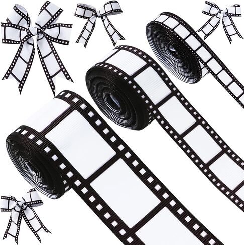 3 Rolls Filmstrip Ribbon Movie Film Grosgrain Ribbon kinetoscope Film Ribbon for Movie Party Decorations, Black and White Film Themed Party Decor Home DIY Wrapping Wreaths Crafts, 15 Yard in Saudi Arabia