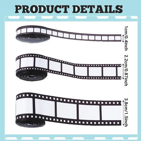 3 Rolls Filmstrip Ribbon Movie Film Grosgrain Ribbon kinetoscope Film Ribbon for Movie Party Decorations, Black and White Film Themed Party Decor Home DIY Wrapping Wreaths Crafts, 15 Yard in Saudi Arabia