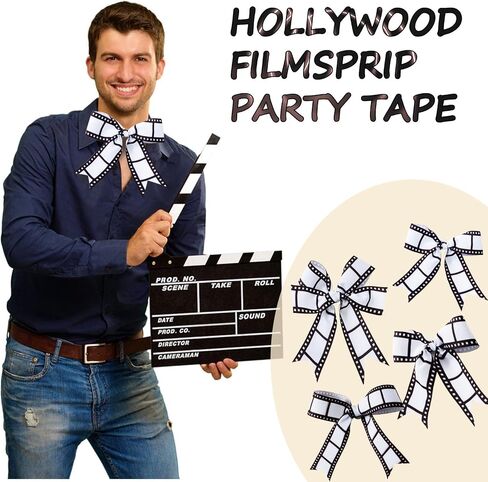 3 Rolls Filmstrip Ribbon Movie Film Grosgrain Ribbon kinetoscope Film Ribbon for Movie Party Decorations, Black and White Film Themed Party Decor Home DIY Wrapping Wreaths Crafts, 15 Yard in Saudi Arabia