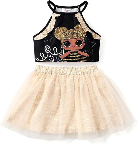 L.O.L. Surprise! Girls 2 Piece Outfits Heart Leopard Print Top and Tutu Skirt Birthday Party Set in Saudi Arabia
