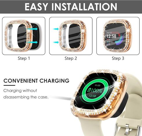 Fullife 10-Pack TPU Bumper for Fitbit Versa 2, Crystal Diamond Bling Cases HD Full Protective Case Cover Scratch Resistant Shock Absorbing for Versa 2 Smartwatch Accessories, 10 Colors in Kuwait
