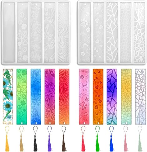 Bookmark Resin Mold,10 Style Bookmark Mold with Tassles,Pattern Resin Bookmark Molds for Epoxy Resin Casting Rectangle Bookmark Silicone Molds Kit Epoxy Resin Molds for DIY Bookmark Making Tool in Saudi Arabia