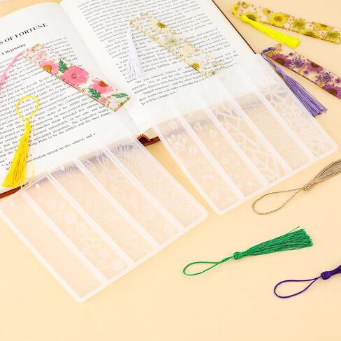 Bookmark Resin Mold,10 Style Bookmark Mold with Tassles,Pattern Resin Bookmark Molds for Epoxy Resin Casting Rectangle Bookmark Silicone Molds Kit Epoxy Resin Molds for DIY Bookmark Making Tool in Saudi Arabia
