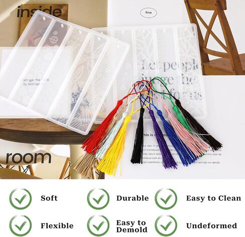 Bookmark Resin Mold,10 Style Bookmark Mold with Tassles,Pattern Resin Bookmark Molds for Epoxy Resin Casting Rectangle Bookmark Silicone Molds Kit Epoxy Resin Molds for DIY Bookmark Making Tool in Saudi Arabia