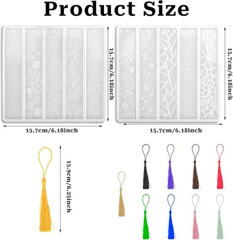 Bookmark Resin Mold,10 Style Bookmark Mold with Tassles,Pattern Resin Bookmark Molds for Epoxy Resin Casting Rectangle Bookmark Silicone Molds Kit Epoxy Resin Molds for DIY Bookmark Making Tool in Saudi Arabia