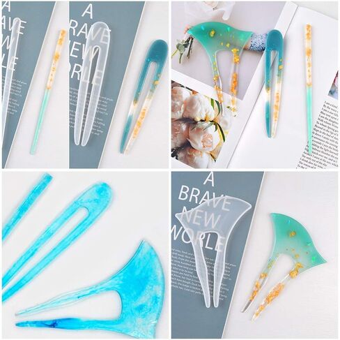 3Pcs Silicone Hair Stick Molds Clear Hairpin Mold DIY Epoxy Resin Mold Jewelry Casting Mold Chopsticks for Hair Resin Clock Mold for Jewelry Necklace Pendant Making in Saudi Arabia