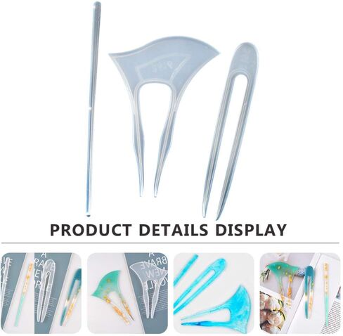 3Pcs Silicone Hair Stick Molds Clear Hairpin Mold DIY Epoxy Resin Mold Jewelry Casting Mold Chopsticks for Hair Resin Clock Mold for Jewelry Necklace Pendant Making in Saudi Arabia