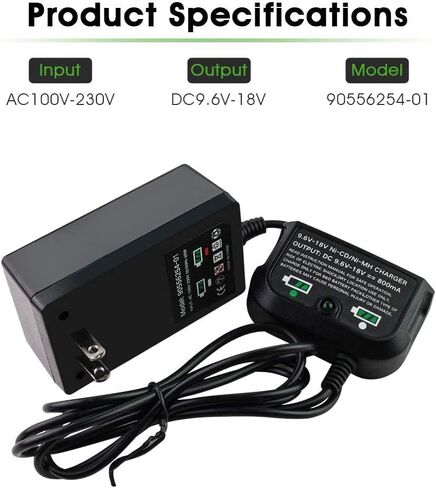 شاحن بديل 9.6V-18V 90556254-01 شاحن بطارية بديل متوافق مع بطارية بلاك اند ديكر 9.6V 12V 14.4V 18V Ni-Cd & Ni-Mh HPB18 HPB18-OPE FSB18 HPB14 FSB14 HPB12 FS12B in Kuwait
