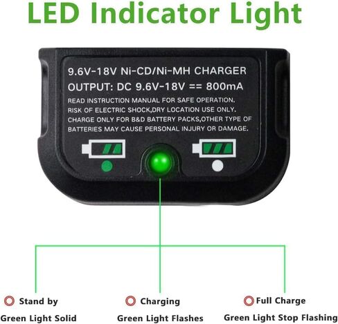 شاحن بديل 9.6V-18V 90556254-01 شاحن بطارية بديل متوافق مع بطارية بلاك اند ديكر 9.6V 12V 14.4V 18V Ni-Cd & Ni-Mh HPB18 HPB18-OPE FSB18 HPB14 FSB14 HPB12 FS12B in Kuwait
