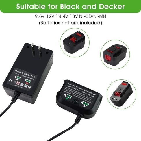شاحن بديل 9.6V-18V 90556254-01 شاحن بطارية بديل متوافق مع بطارية بلاك اند ديكر 9.6V 12V 14.4V 18V Ni-Cd & Ni-Mh HPB18 HPB18-OPE FSB18 HPB14 FSB14 HPB12 FS12B in Kuwait