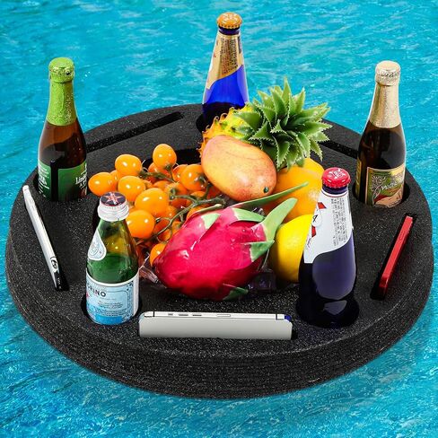 Large Floating Drink Holder Black Floating Refreshment Table Tray 5 Compartment Versatile and Portable Floating Pool Tray for Swimming Pool Accessories Hot Tub Beach and Party Decor in Saudi Arabia