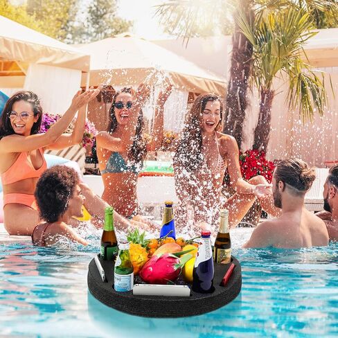 Large Floating Drink Holder Black Floating Refreshment Table Tray 5 Compartment Versatile and Portable Floating Pool Tray for Swimming Pool Accessories Hot Tub Beach and Party Decor in Saudi Arabia