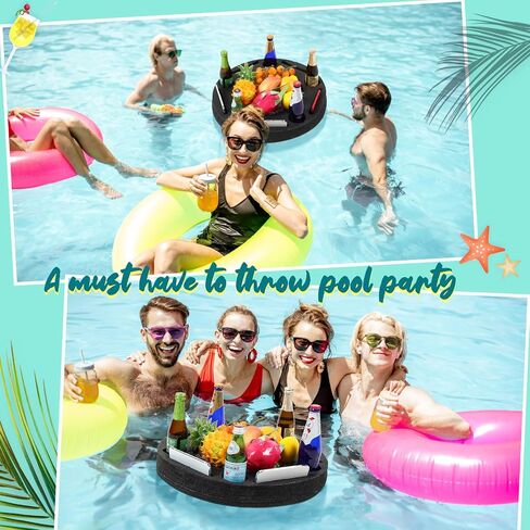 Large Floating Drink Holder Black Floating Refreshment Table Tray 5 Compartment Versatile and Portable Floating Pool Tray for Swimming Pool Accessories Hot Tub Beach and Party Decor in Saudi Arabia
