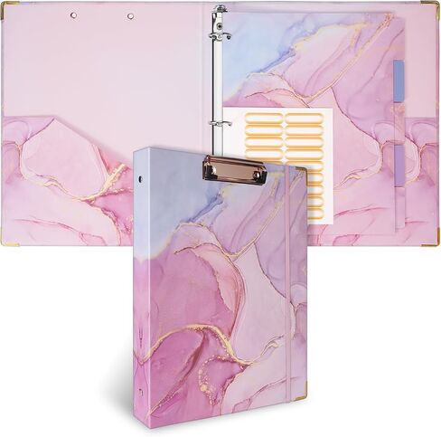 SITHON 3 Ring Binder 1 Inch, Cute Binder for Letter Size(11" x 8.5") with 5 Tab Dividers, File Folder Labels, Elastic Band and Low Profile Hardcover Clipboards for School Office Supplies (Marble Pink) in Saudi Arabia