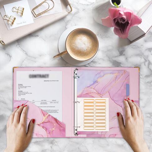 SITHON 3 Ring Binder 1 Inch, Cute Binder for Letter Size(11" x 8.5") with 5 Tab Dividers, File Folder Labels, Elastic Band and Low Profile Hardcover Clipboards for School Office Supplies (Marble Pink) in Saudi Arabia