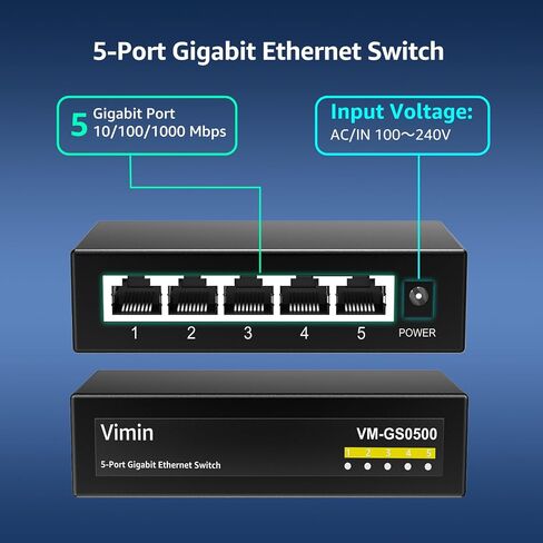 5-Port 10G PoE Switch Unmanaged with 1 Uplink Port, VIMIN 4-Port 10Gbe PoE Network Switch, Auto-Negotiation, for 10G NAS Network, Support IEEE802.3af/at, Plug & Play in Saudi Arabia