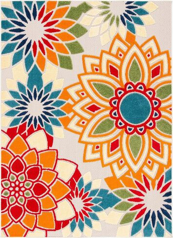 SAFAVIEH Cabana Collection 2' 2' x 5' Ivory / Orange CBN328A Floral Indoor/ Outdoor Easy Cleaning Patio Backyard Mudroom Accent Rug in Saudi Arabia