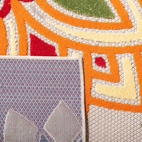 SAFAVIEH Cabana Collection 2' 2' x 5' Ivory / Orange CBN328A Floral Indoor/ Outdoor Easy Cleaning Patio Backyard Mudroom Accent Rug in Saudi Arabia